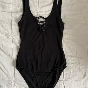 Black crisscross bodysuit with low back
